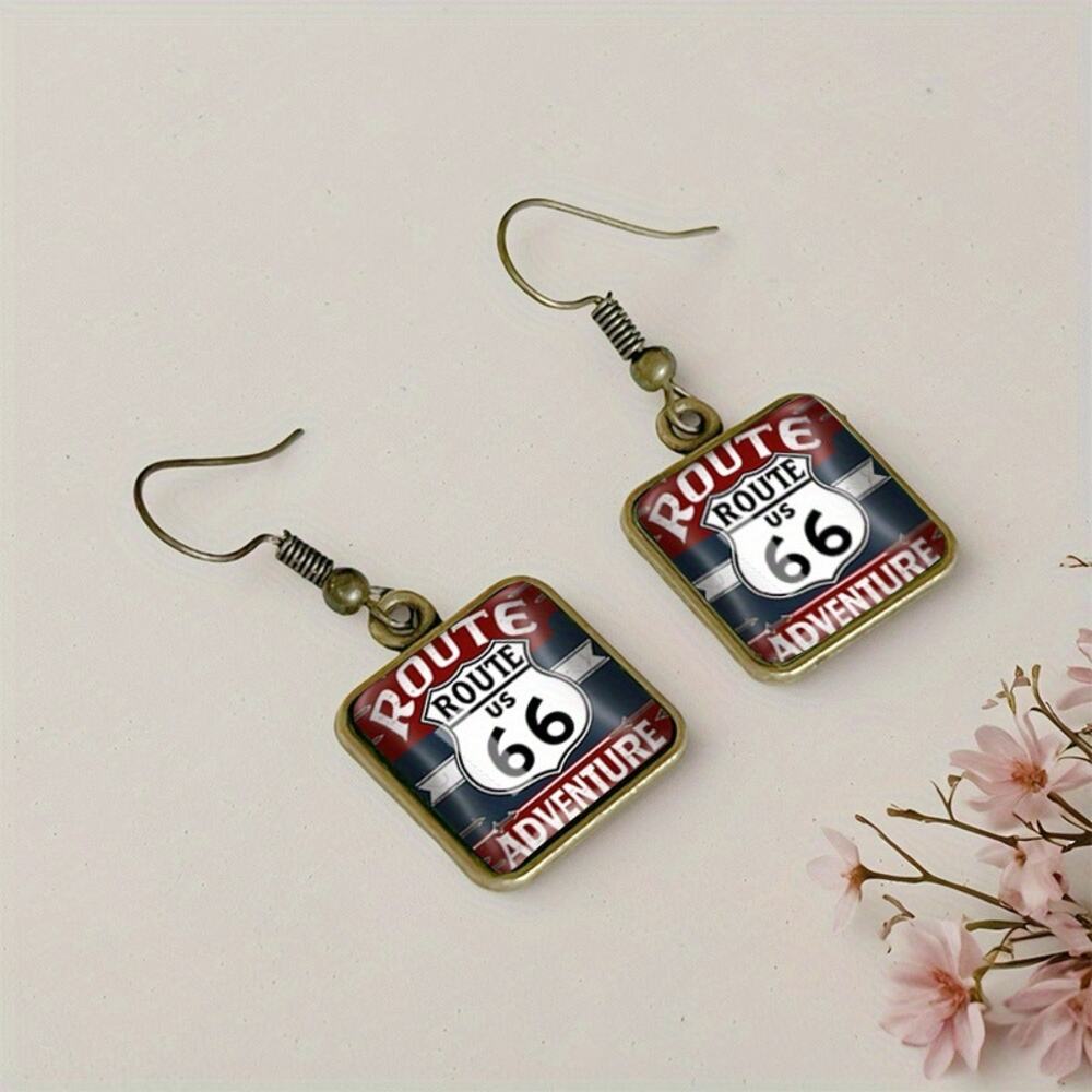 One Pair Route 66 Vintage Glass Drop Earrings J Hook Jewelry 100th Anniversary